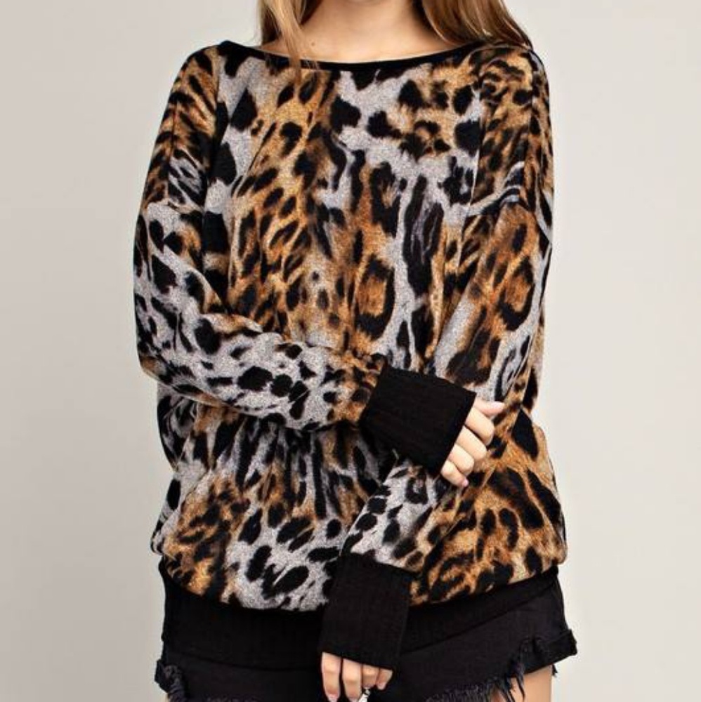 BORN WILD OPEN BACK LEOPARD PRINT SWEATER